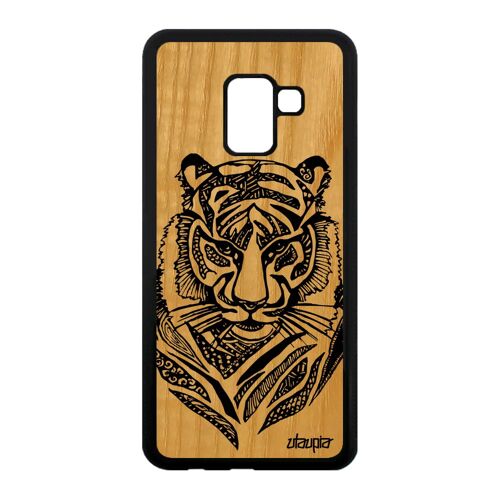 Coque Tigre Samsung Galaxy A8 2018 Bois Silicone Tribal Tasmanie Telephone Fauve