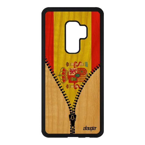 Coque S9 Plus En Bois Silicone Drapeau Espagne Espagnol Noir Etui Samsung Galaxy S9 Plus