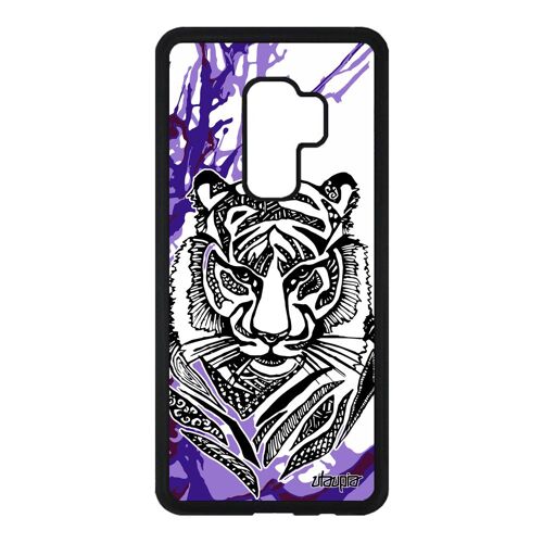 Coque Samsung Galaxy S9 Plus silicone tigre arbre Violet tribal housse dessin de