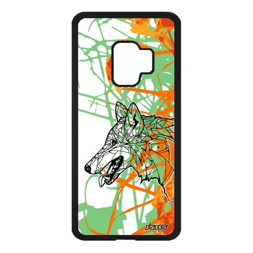 Coque pour Samsung Galaxy S9 silicone loup fleur personnalisé tribal alpha noir