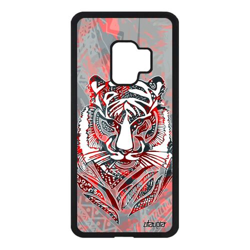 Coque S9 silicone tigre coloré predateur azteque pastel TPU noir Samsung Galaxy S9