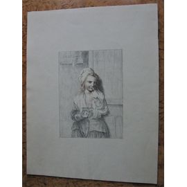 Gravure Ancienne Fin 19° Petite Mendiante