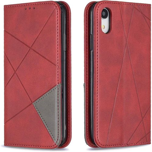 Coque Pour Iphone Xr (6,1 Pouces), Housse Portefeuille En Cuir Etui De Protection Avec Slim Tpu Silicone Bumper Antichoc Magnetique Flip Case, Porte Cartes Avec Fonction Support Cover (Rouge)