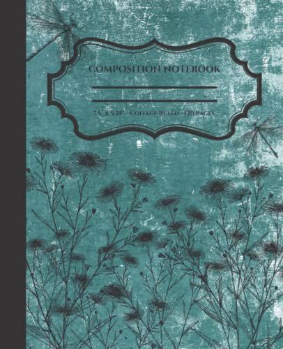 Vintage Teal Blue Floral Notebook: Composition Notebooks College Ruled Botany Gifts For Adults Notebook For School Vintage Notebook Vintage Botanical Book