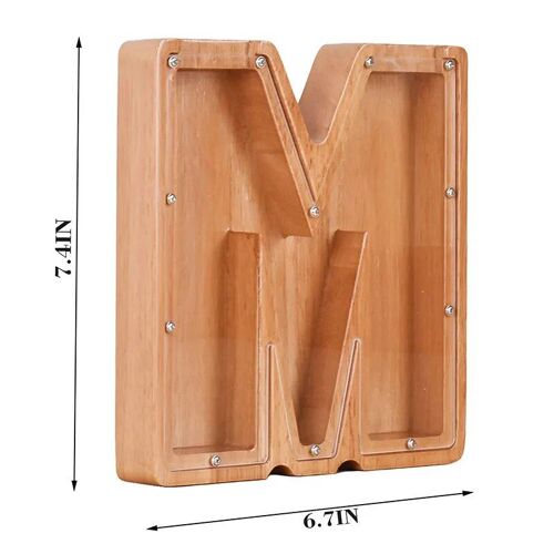 Tirelire en bois avec vingt-six lettres, pot d'économie d'argent, boîte de rangement pour pièces de monnaie, ornement de bureau, décoration d'intérieur, artisanat, cadeau de Noël