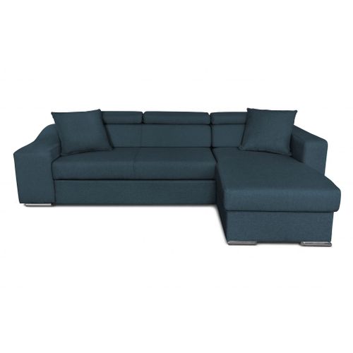 Canapé D'angle Elona Convertible En Tissu - Bleu Pétrole, Position Du Rangement Poufs - Gauche