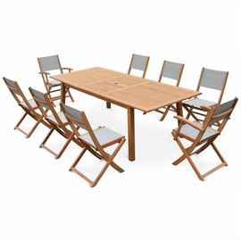 Salon De Jardin En Bois Extensible - Almeria - Grande Table 180/240 Cm Avec Rallonge. 2 Fauteuils Et