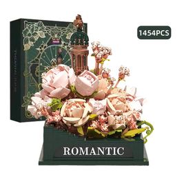 Aucune Boîte - Bleu Marine - Décennie S De Construction De Fleurs Pour Enfants Et Adultes, Briques De Construction D'arrière-Cour Romantiques, Modèle De Plante, Décoration D'intérieur, Cadeau De Noël Créatif, Jouet