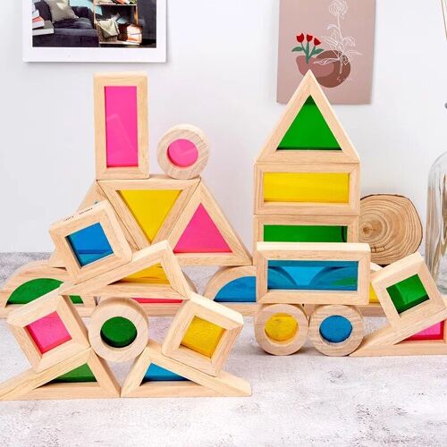 24pcs - Décennie S De Construction Arc-En-Ciel Translucides, Grosses Particules, 25 Jouets Visuels Mentaires Oriels En Bois, Puzzle Acrylique Montessori, Éducation Précoce, P368