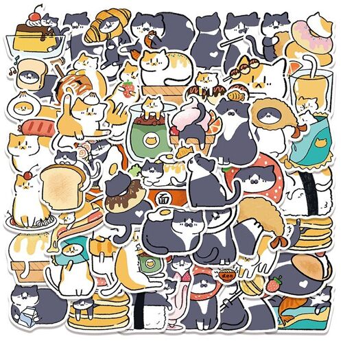 Autocollants Graffiti Thème Chat Dessin Animé, 50 Pièces, Autocollants Imperméables, Pour Moto, Voiture, Guitare, Valise, Ordinateur Portable, Bagages, Décalcomanies