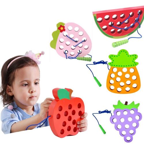 Jeu D'enfilage De Fruits Pour Bébé, Jouet En Bois Montessori, Apprentissage Précoce, Cadeau Pour Enfant