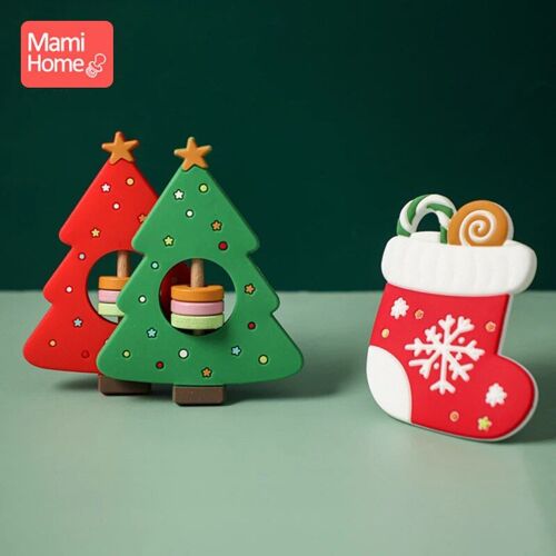Anneau De Dentition En Silicone Pour Bébé, 1 Pièce, Arbre De Noël, Soins, Jouets À Mâcher, Chaussettes De Noël Sans Bpa, Cadeau Pour Enfants