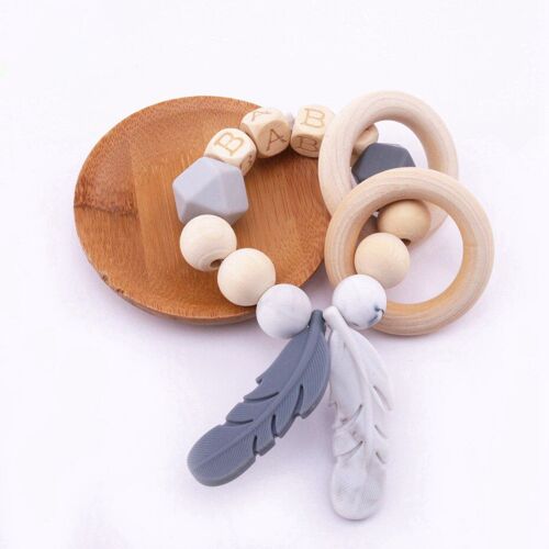 Bracelet De Dentition En Silicone Pour Bébé, 1 Pièce, Perles Sans Bpa, En Bois, Plume, Lettre, Jouet, Diy, Cadeau Pour Infirmière