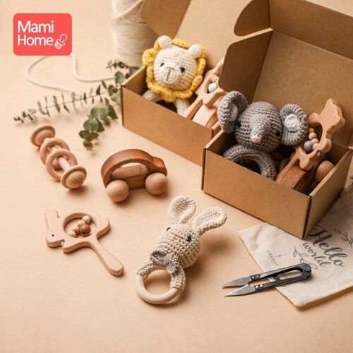 Ensemble De Jouets De Voiture En Bois, Marteau De Sable En Bois, Hochets Pour Bébé, Perle En Hêtre, Sucette De Haute Qualité, Anneau De Dentition Pour Bébé, Cadeau D'anniversaire, 1 Ensemble
