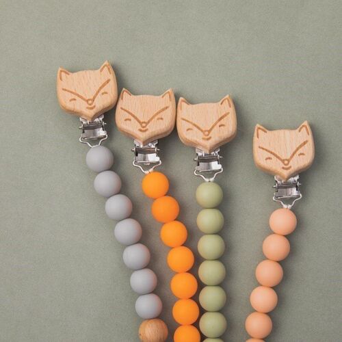 Clips De Chaîne De Sucette En Silicone Pour Bébé 1 Pièce, Clips De Renard Drôle En Bois Chaîne De Support Pour L'alimentation Des Nourrissons Clips De Jouet À Mâcher Sans Bpa