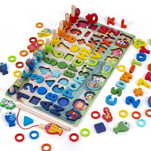 Ensemble De Jouets Mathématiques Pour Enfants D'âge Préscolaire, Forme Géométrique, Cognition, Correspondance En Bois, Jouet D'appairage Animal Dinosaure Alphanumérique Éducatif