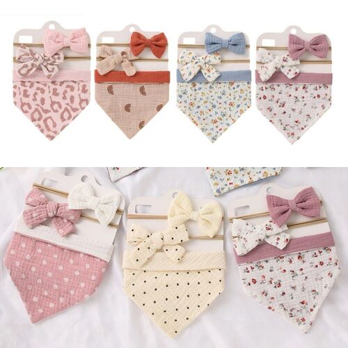 1 Set Unisexe Bébé Bavoir En Coton Et Bandeau Ensemble Taille Unique Réglable Bouton Salive Bavoirs Pour Bébé Garçon Fille Alimentation Chiffon