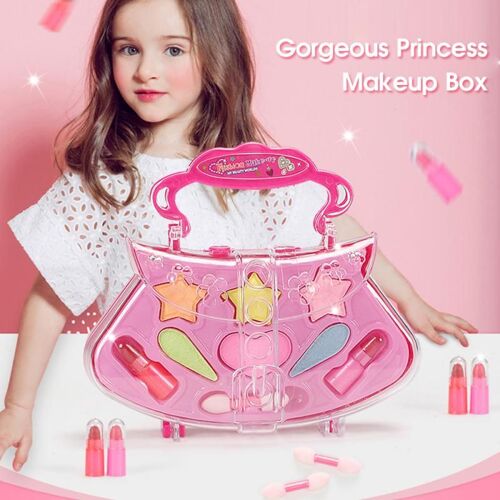 Ensemble De Maquillage Cosmétique Pour Enfants, Jouet De Simulation Lavable En Toute Sécurité, Rouge À Lèvres, Coiffeuse Pour Filles, Kit De Boîte De Toilette Pour Fête
