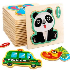 Puzzle 3d En Bois, Dessin Animé Animal Panda Tigre, Puzzle De Transport, Jouets Éducatifs D'intelligence Pour Enfants
