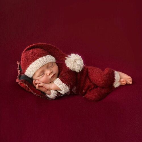 Ensemble De 2 Pièces Pour Bébé, Barboteuse, Chapeau, Combinaison, Thème De Noël, Accessoires De Photographie Pour Nouveau-Né, Prise De Photo Infantile, Costume De Noël