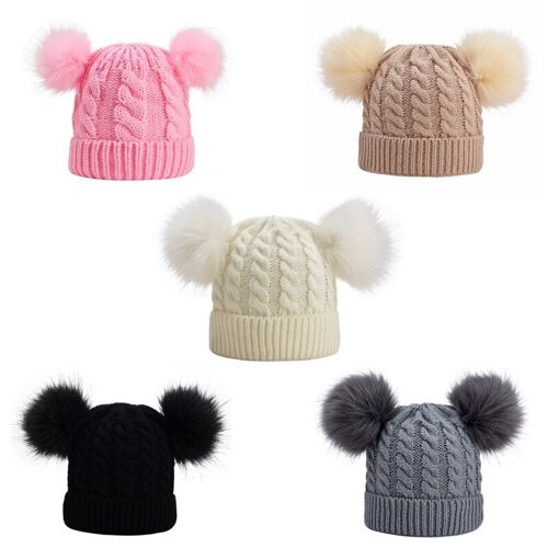 Chapeau À Pompon Tricoté Pour Bébé Fille, 1 Pièce, Bonnet Chaud Pour Enfant