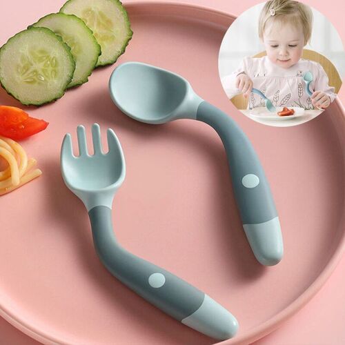 Cuillère Fourchette En Silicone Pour Bébé, Ensemble D'ustensiles, Nourriture Auxiliaire, Tout-Petit Apprendre À Manger Formation, Fourchette Souple Pliable, Vaisselle Pour Bébé 2 Pièces