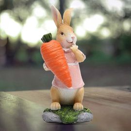 Figurine Lapin Avec Carotte En Résine Artistique, Ornement Artisanal Parfait Pour La Maison