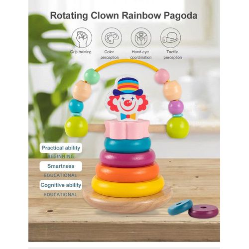 Jouets En Bois Montessori, Clown Rotatif, Pagode En Cercle Arc-En-Ciel, Blocs De Construction Empilés Pour Enfants, Jouet Puzzle Éducatif Pour Bébé