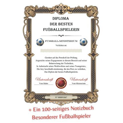 Diploma Der Besten FuBallspielerin: Spezieller FuBallspieler-Notizblock - Geschenkidee