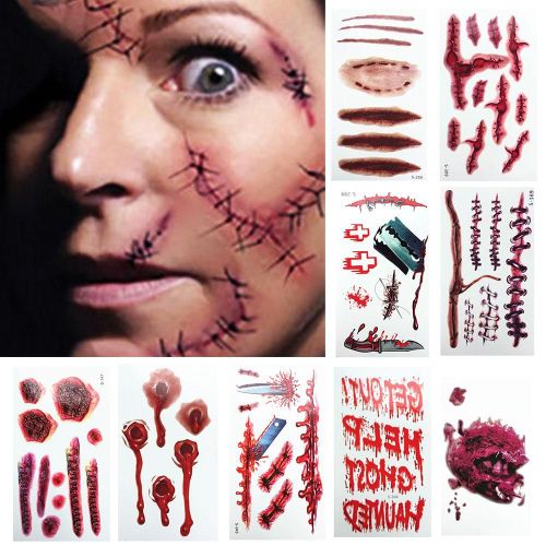 Autocollant De Tatouage Temporaire 3d, Jouets D'halloween, Cicatrice De Sang Étanche, Étiquette De Maquillage, Art Corporel