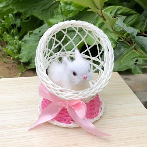 Lapin En Fausse Fourrure Assis Dans Le Panier, Jouet Figurine, Ornement De Table À La Maison, Cadeau De Pâques Et D'anniversaire