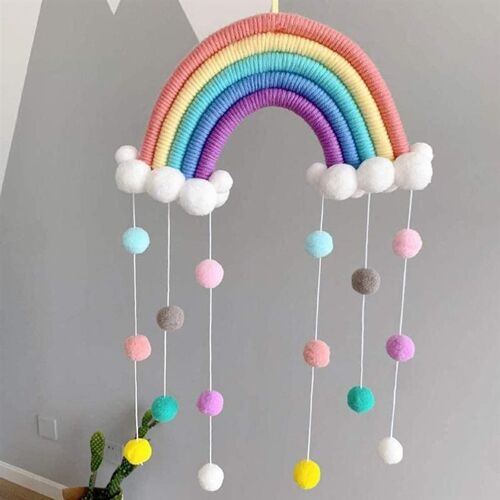 Mobile Bébé Tissage Arc-En-Ciel Ornements Mur Suspendu Bébé Coton Hochet Cloche À Main Jouet Carillons À Vent Jouets Décor De Chambre D'enfants