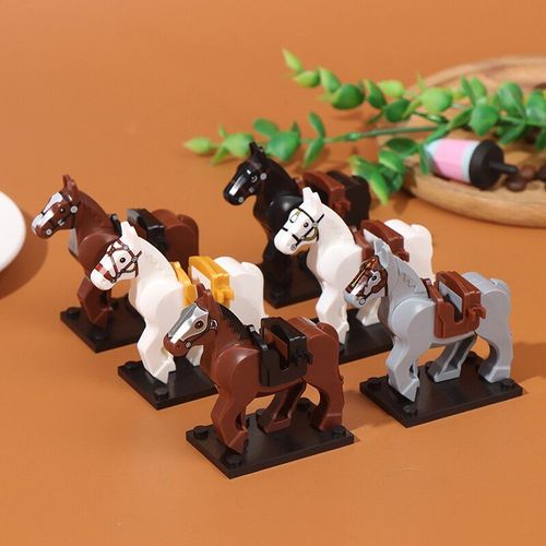 Mini Blocs En Plastique, Figurines De Guerre Médiéval, Chevalier, Cheval, Loup, Selle, Bride, Jouet Pour Enfants