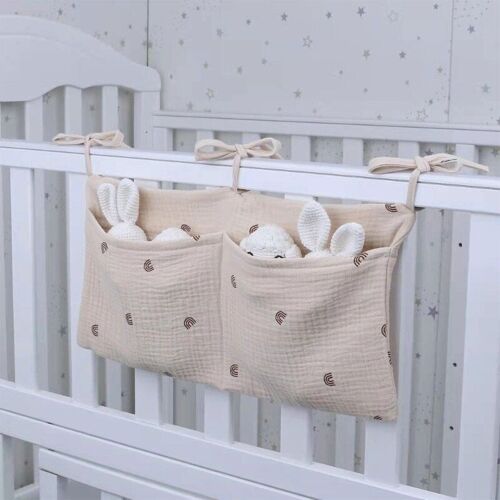 Sac De Rangement Suspendu Au Chevet Du Bébé, Pochette En Coton À Double Couche, Organisateur Pour Poussette, Couches, Jouets, Tissu, Accessoire Polyvalent