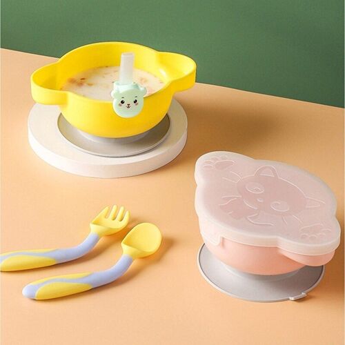 Assiette À Dîner Pour Bébé, Bol À Ventouse Avec Cuillère À Paille, Ensemble De Fourchettes, Plats Antidérapants À Aspiration Qx2d
