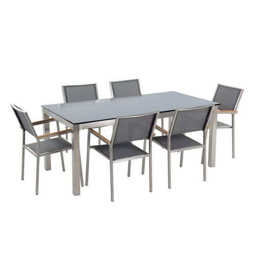 Ensemble De Jardin Table En Verre Noire Et 6 Chaises Grises Grosseto