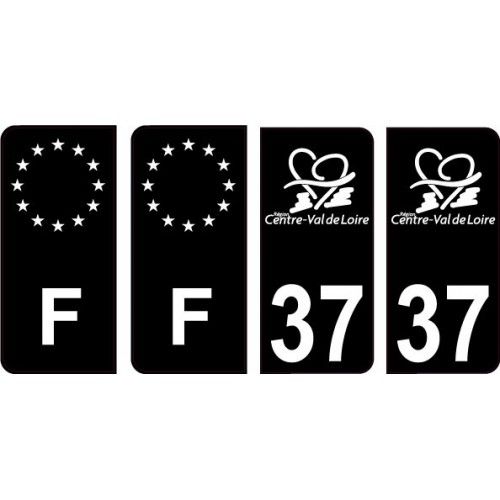 37 Indre Et Loire Logo Autocollant Plaque Immatriculation Auto Ville Noir Sticker Lot De 4 Stickers - Arrondis