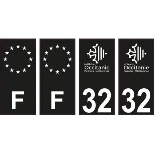 32 Gers Logo Noir Autocollant Plaque Immatriculation Auto Sticker Lot De 4 Stickers - Droits