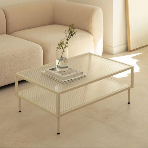 Table Basse Rectangulaire En Acier Et Verre Paoline Beige Crème