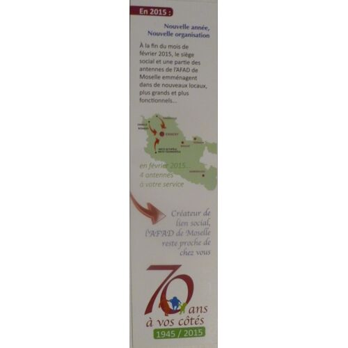 Signet Marque Page " 70 Ans Afad De Moselle" 2015
