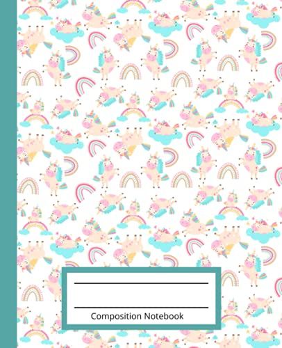 Unicorn Composition Notebook: Cute Pink, Blue, Unicorn Notebook For Girls For Back To School Wide Rule: 120 Pages