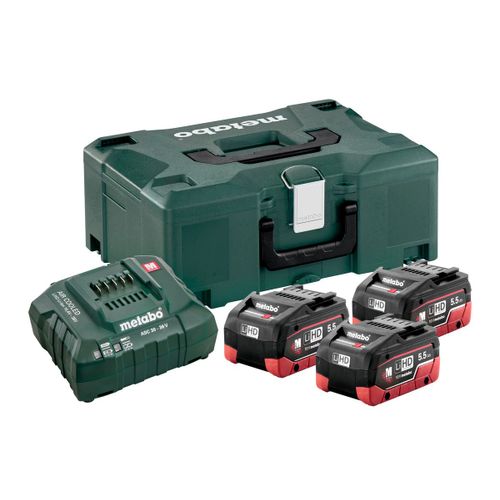 METABO Set 18 V de base 3 x LiHD 5. 5 Ah + Metaloc + Chargeur ASC 30-36