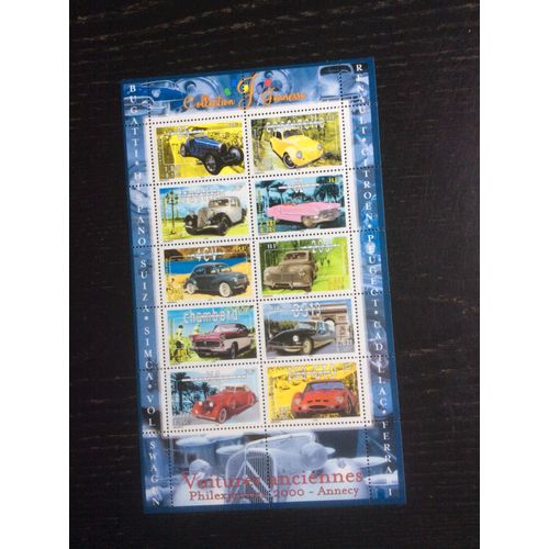 Planche 10 Timbres Voitures Anciennes (Philexjeunes, 2000, Annecy)