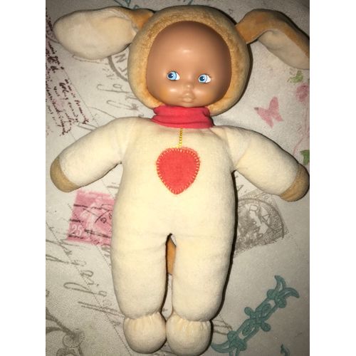 Doudou Peluche Poupee Lapin Ajena Beige / Crème / Écru Marron Coeur Rose 30 Cm + 10 Cm Oreilles