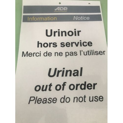 Plaquette Notice Des Aéroports De Paris : Urinoir Hors Service - Plastifiée 30x21 Cm