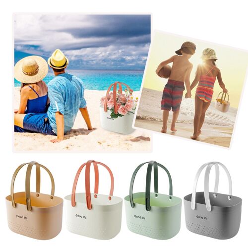 Panier de pique-nique en plastique, sac à main de voyage de plage, panier de pique-nique en plastique, panier de rangement de bain