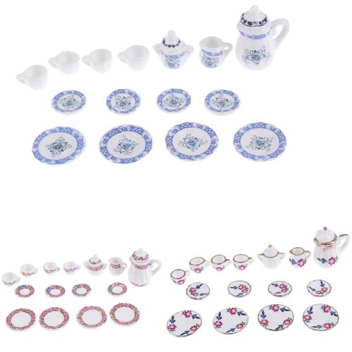 Ensemble De Tasses À Thé En Porcelaine, 15 Pièces, Miniature, 1:12, Articles De Table À Fleurs, Meubles De Cuisine, Maison De Poupée, Jouets Pour Enfants
