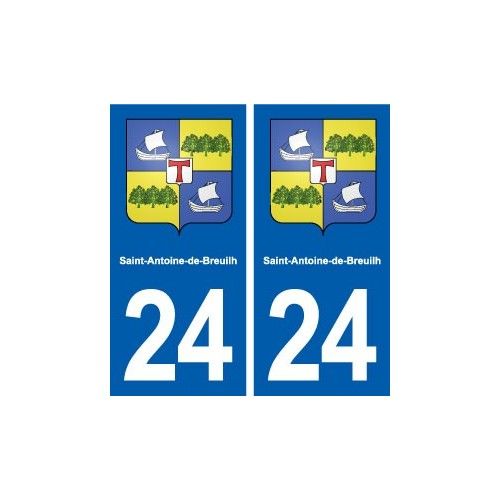 24 Saint-Antoine-De-Breuilh Blason Autocollant Plaque Stickers Département - Droits - Noir