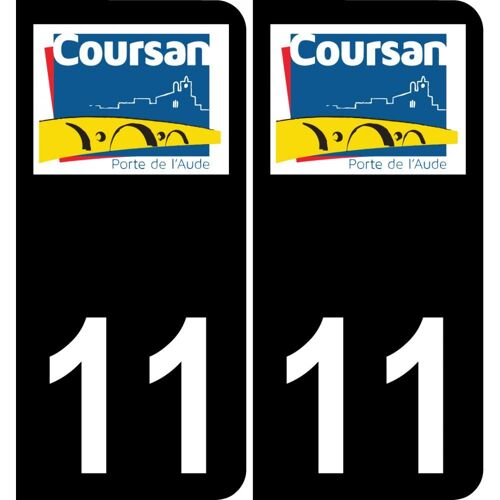 11 Coursan Logo Ville Autocollant Plaque - Arrondis - Fond Noir