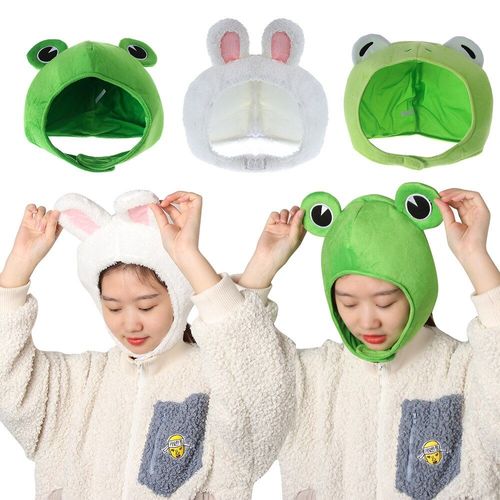 Chapeau En Peluche, Gros Yeux De Grenouille, Oreilles De Lapin, Dessin Animé, Jouet, Couvre-Chef Vert, Casquette Cosplay, Costume Plus Chaud, Bonnet Décontracté